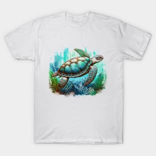 Turtle's Tranquil Journey: Sea Turtle Art T-shirt T-Shirt